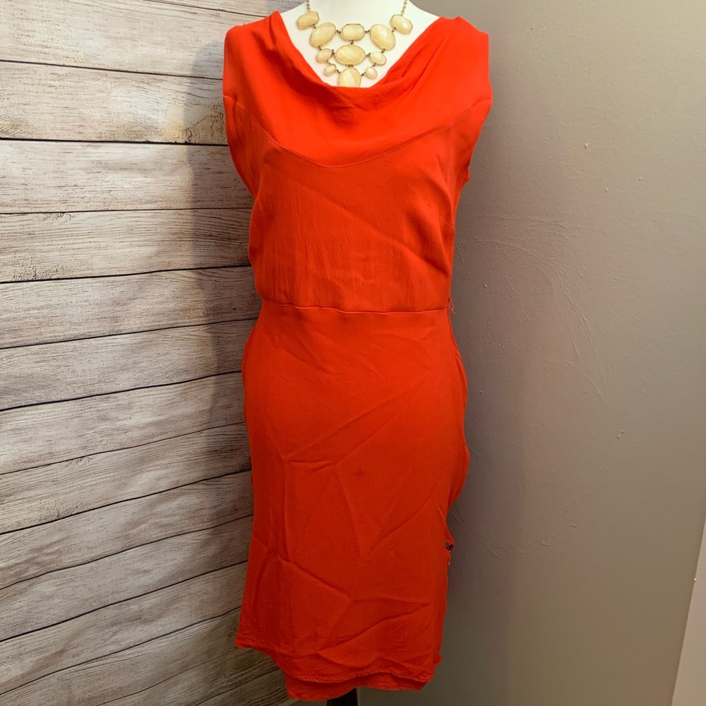 SIMON CHANG Orange Sleeveless Dress with zipper